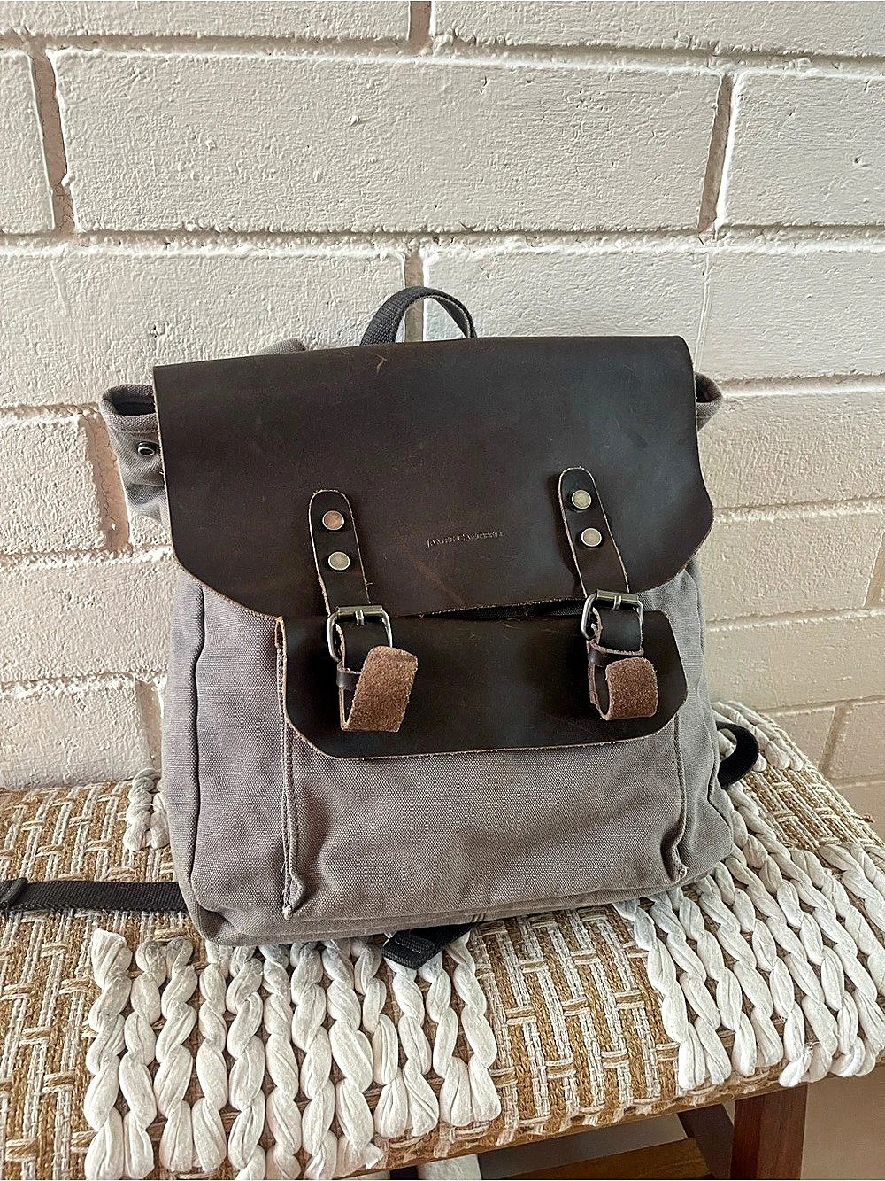 James Campbell Gray & Brown Leather-Trim Backpack